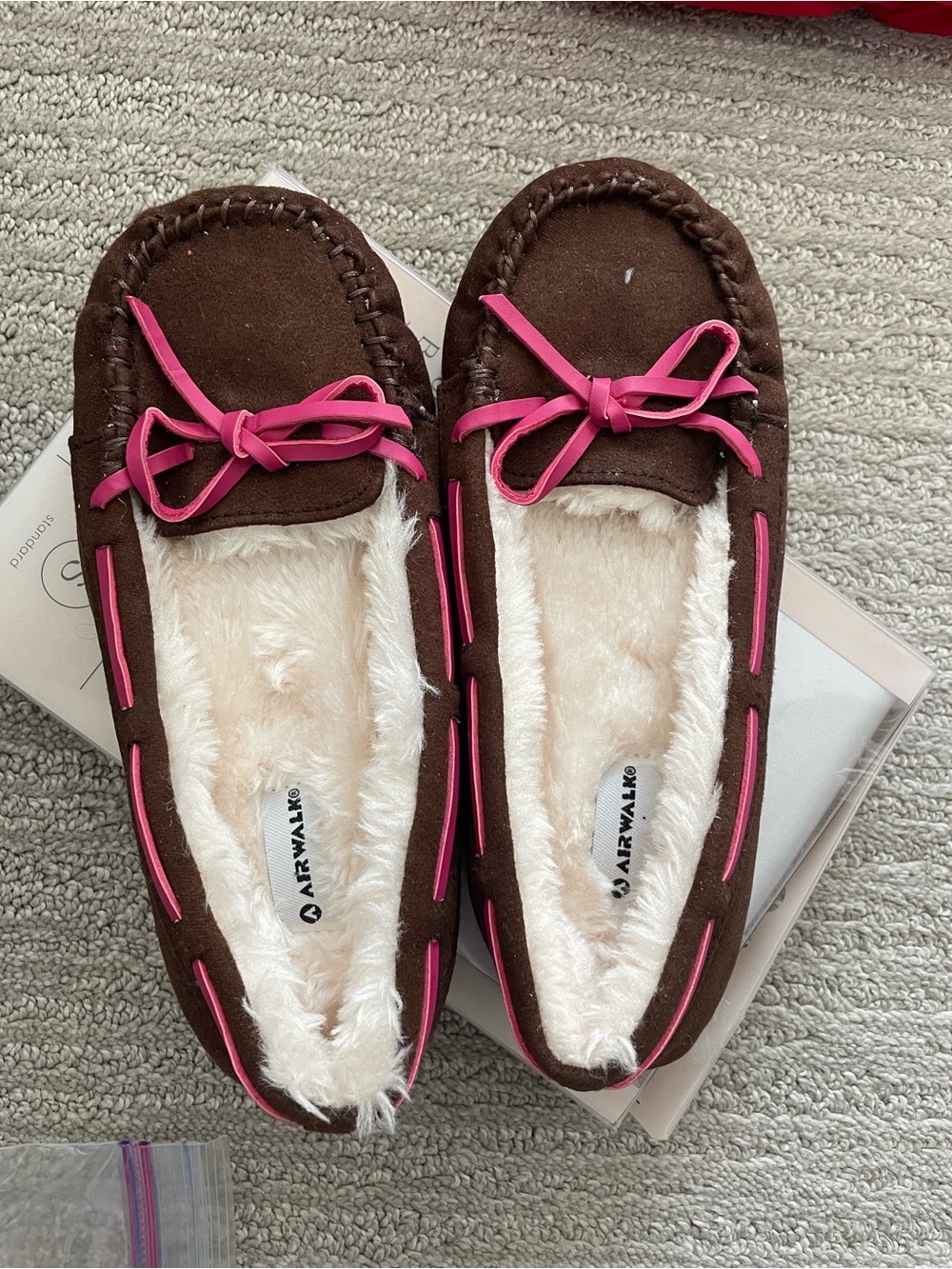 Airwalk Brown Moccasin Slippers with Pink Accents